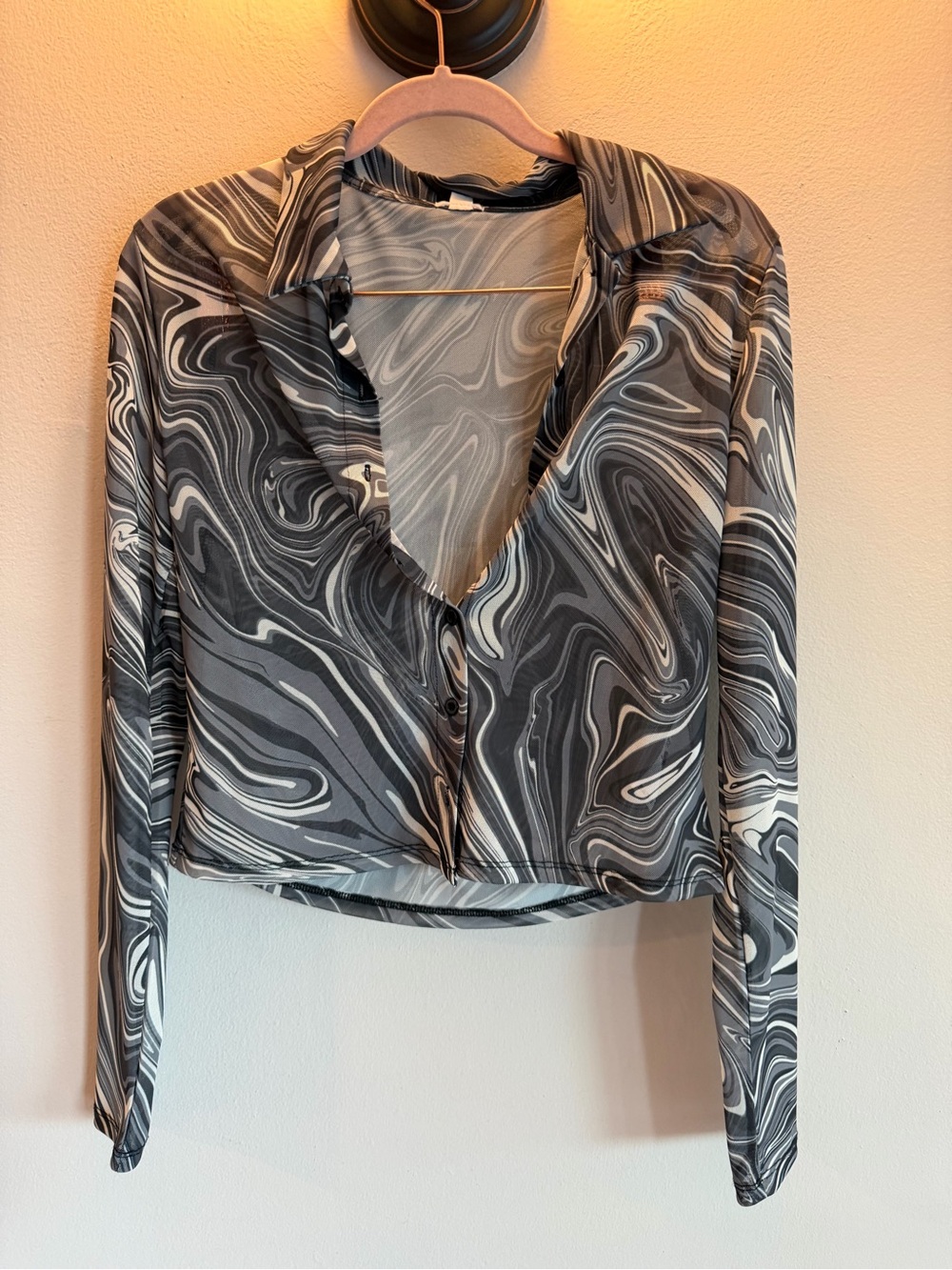 Garage Black & White Swirl Button-Down Long Sleeve Top